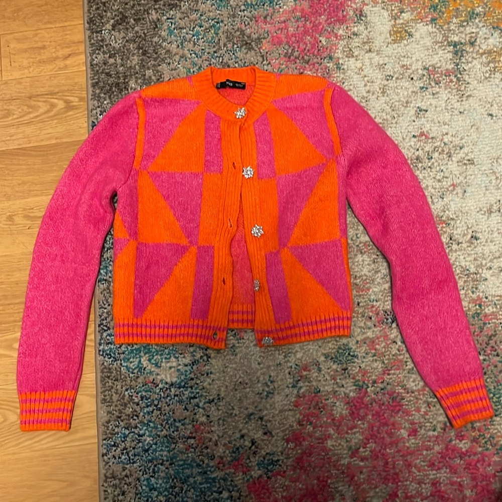 Mango Pink and Orange Geometric Sweater